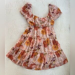 Floral Tiered Puff Sleeve Dress in Blush & Mustard